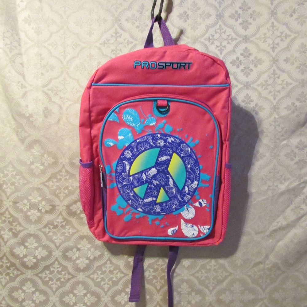 NEW Girls School Backpack Pink Purple Peace Hippie